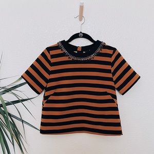 Cue The Sun Collection- Jeweled Striped Top